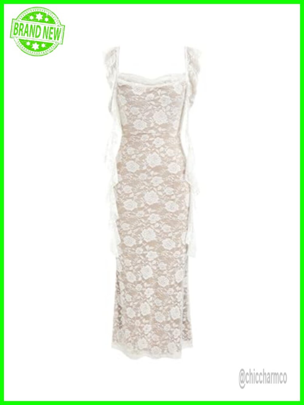 CIDER Mesh Ruffle Hem Maxi Wedding Guest Dress Sleeveless Formal